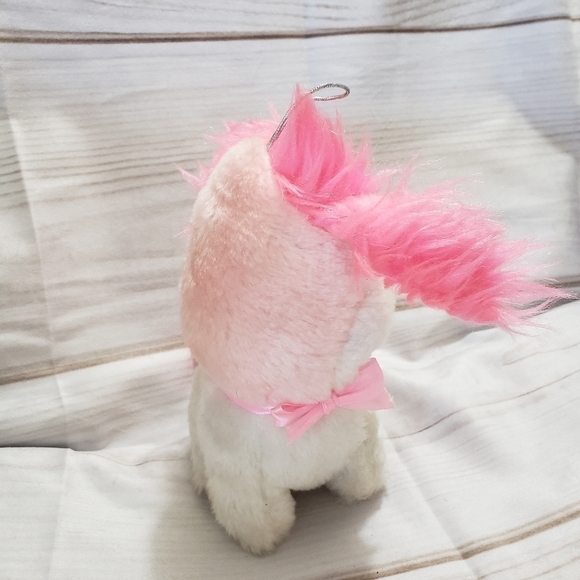 White Puppy Dog 7" Plush Pink Fuzzy Ears Carnival Style Felt Tongue Pink Eyes 80 - Picture 7 of 11
